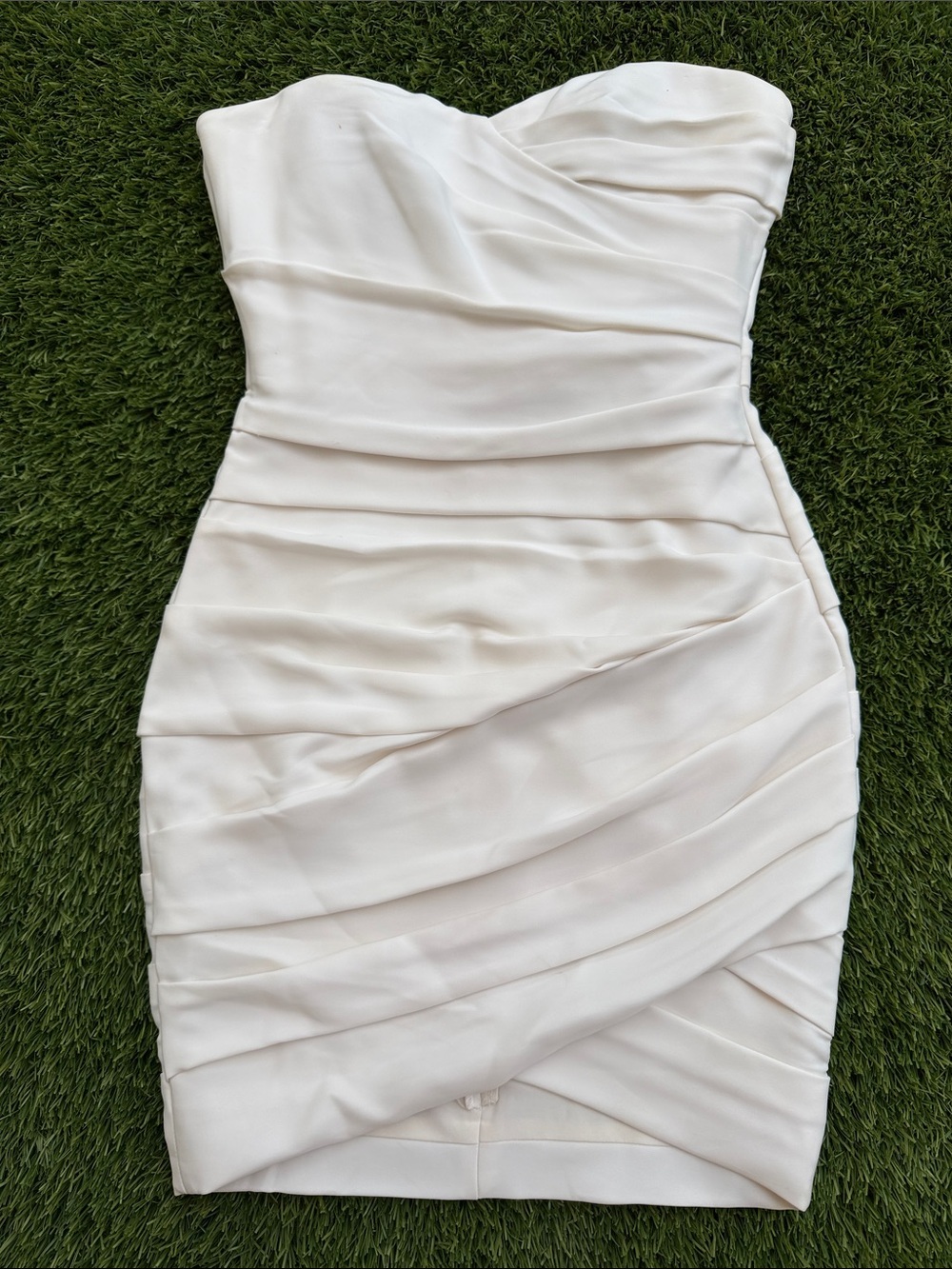BCBGMaxAzria Strapless Ruched Cream Bodycon Dress